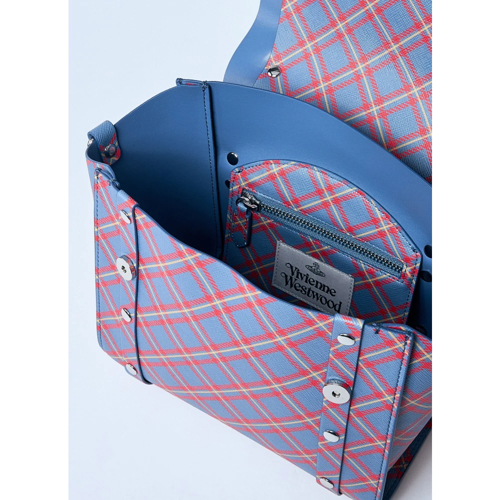 Vivienne Westwood Tartan Mini Handtas met Logo Plaque Blue Dames