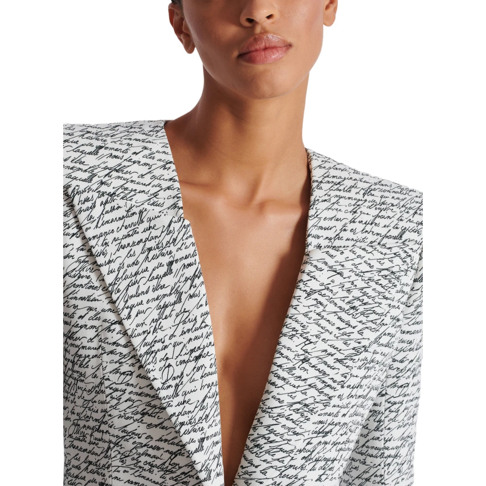 Balmain 1-knoops jas met `Love Letter` print White Dames