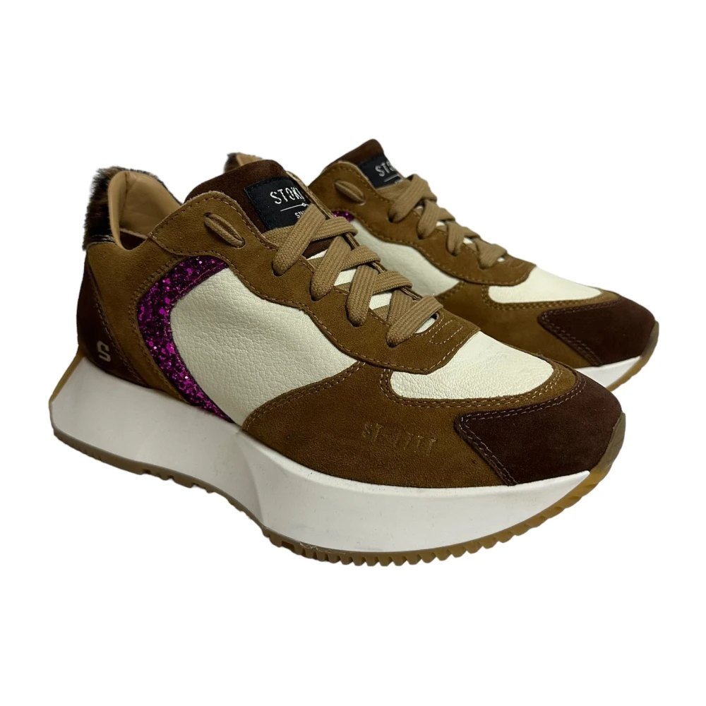 Stokton Luipaardprint Leren Sneakers Brown Dames