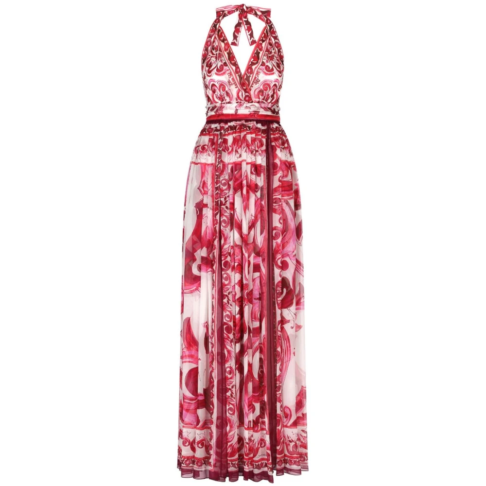 Dolce & Gabbana Fuchsia Majolica-Print Maxi Klänning Pink, Dam