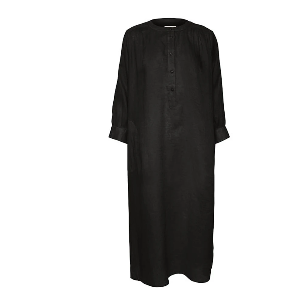 Part Two Black Striped Dress With 3/4 Sleeves - Female - Midi Dresses - Xl - Dresses