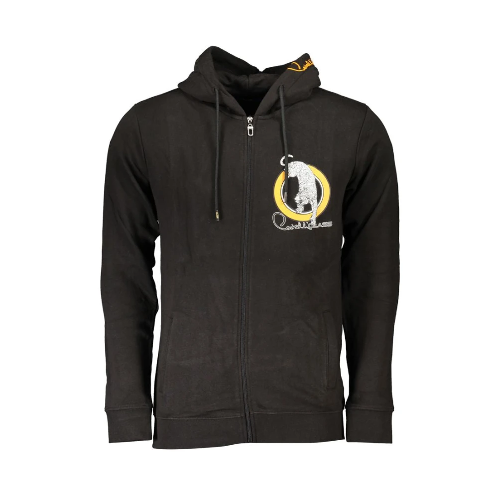 Cavalli Class Men's Black Zip-Throughs,, Elegant Hooded Sweatshirt For Men Small