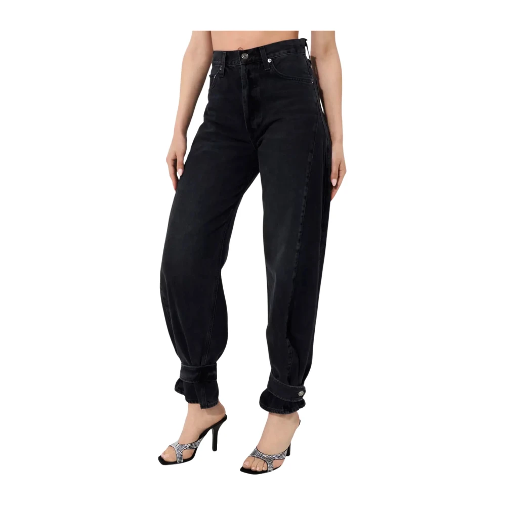 Agolde Zwarte Wide Leg Jeans Cleo Black Dames