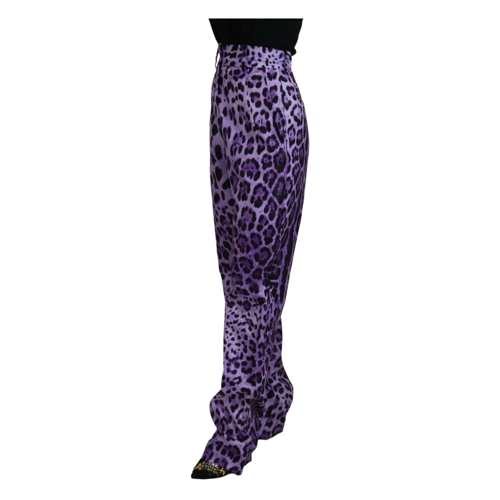 Dolce & Gabbana Paarse Luipaardprint Hoge Taille Broek Purple Dames