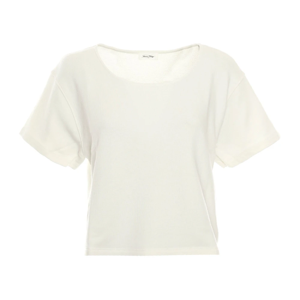 American vintage Ronde Hals T-shirt Kort Gesneden White Dames