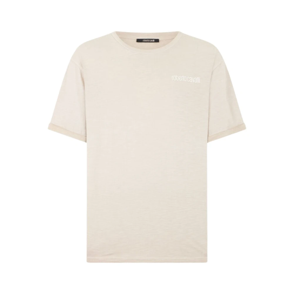 Roberto Cavalli T-Shirts, Male, L, T-Shirt With Back Snake Print White
