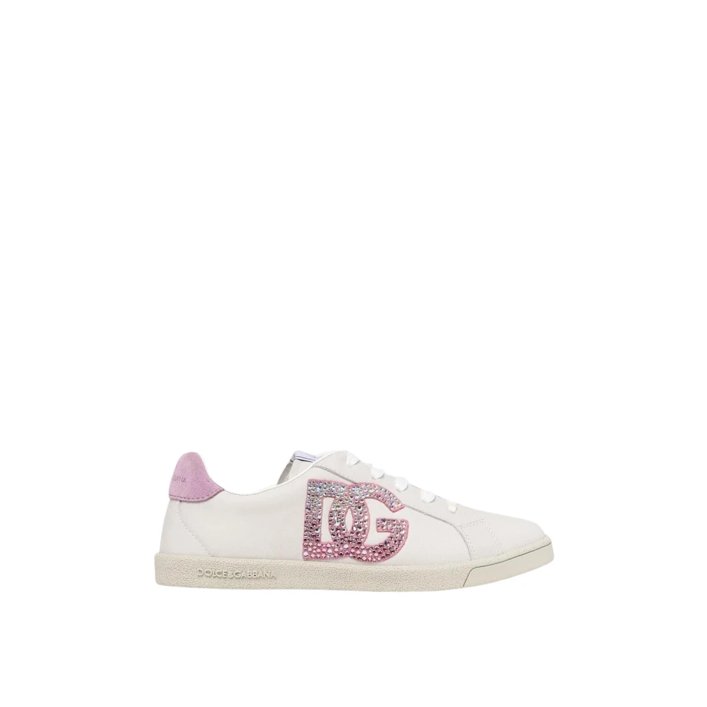 Dolce & Gabbana Unisex Kids White Kids Sneakers, 32 Eu, Embellished Leather Lace-Up Trainers
