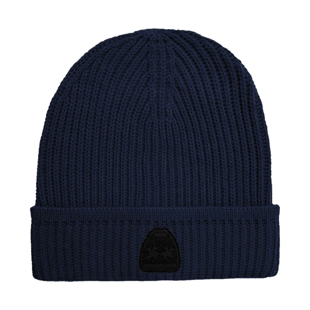 La Martina Men's Blue Beanies, One Size, Acrylic Logo Beanie Hat