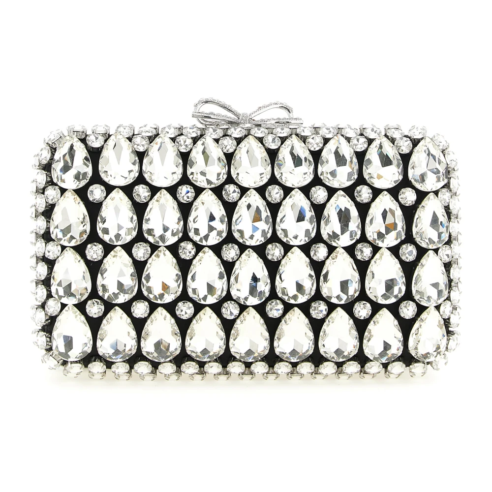 Self Portrait Women's Black Satin Crystal Clutch Bag