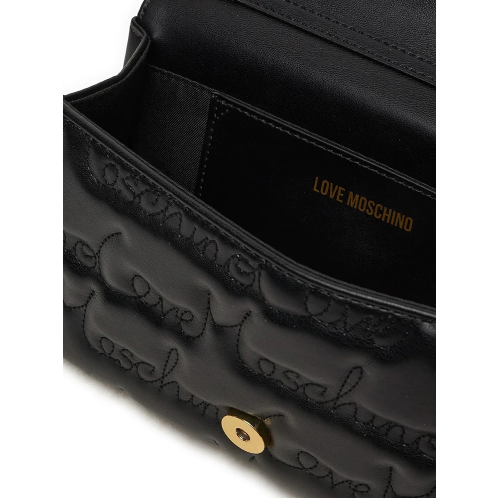 Love Moschino Zwarte schoudertas met gouden details Black Dames