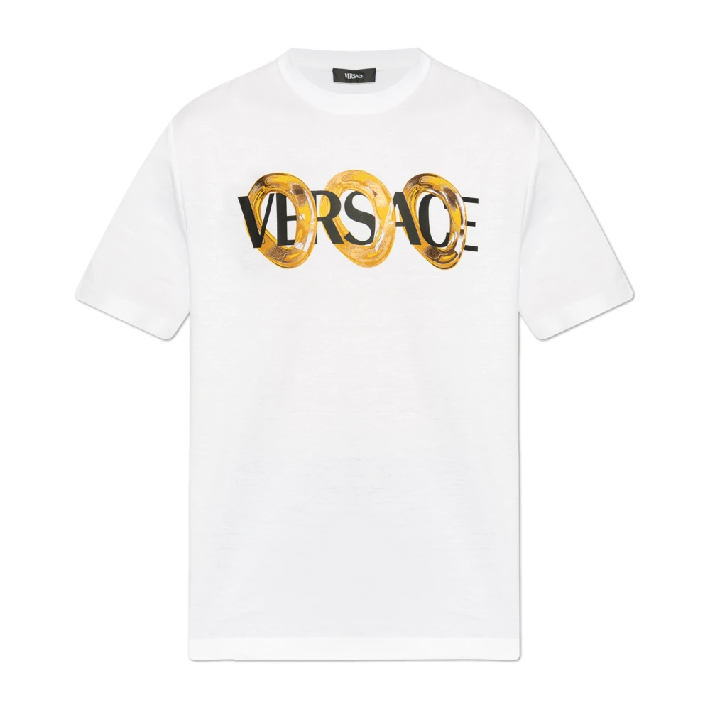 Versace T-shirt met bedrukt logo White Heren