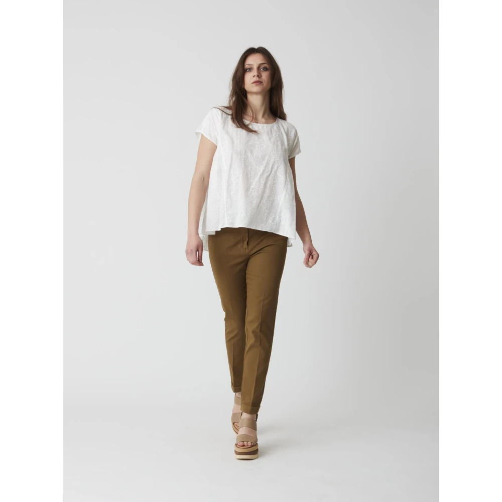 Manila Grace Korte Mouw Blouse White Dames