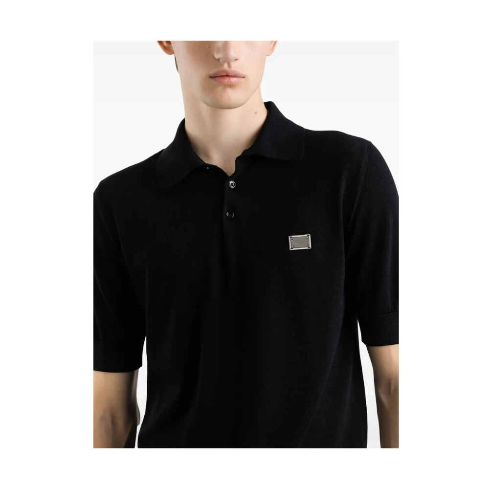 Dolce & Gabbana Zwarte Trui met Knoopsluiting Korte Mouwen Black Heren