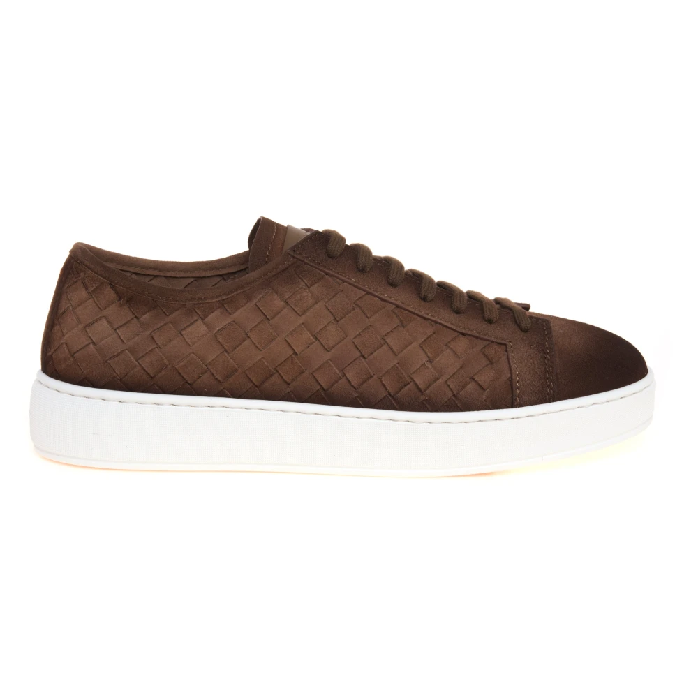 Santoni Geweefde Suède Sneaker Heren Schoenen Bruin