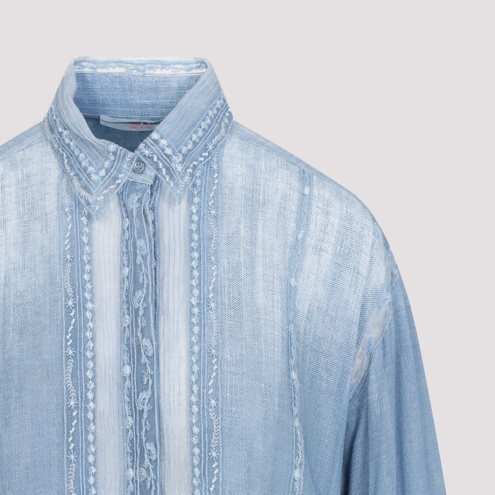 Ermanno Scervino Jeans Cropped Shirt met Print Blue Dames