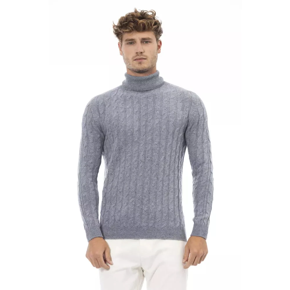 Alpha Studio Blauwe Turtleneck Sweater Gray Heren