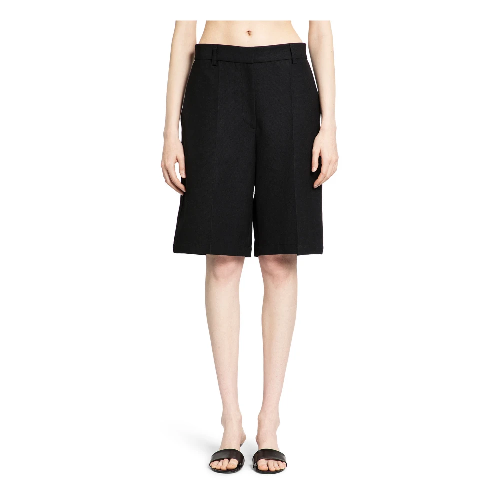 TotêMe Zwarte Wol Twill Tailored Shorts Black Dames