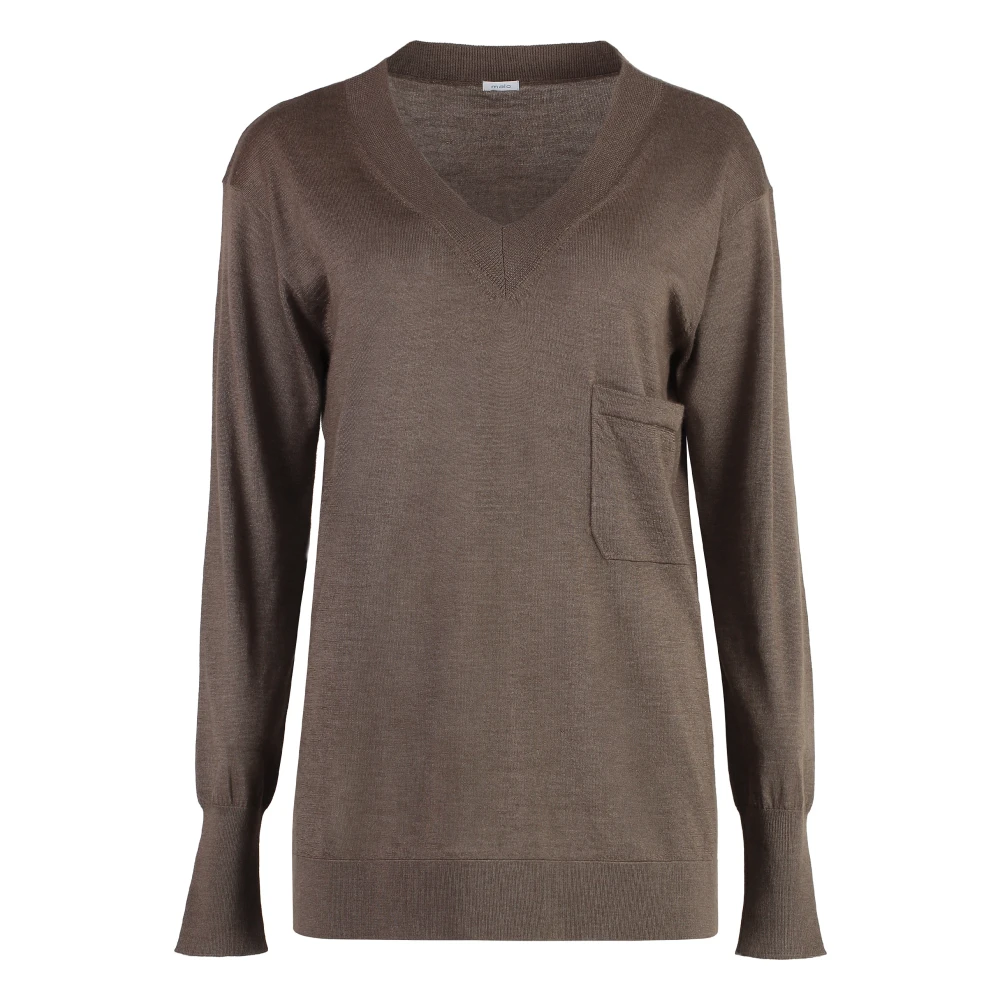Malo Kasjmier Zijde Pullover Geribbelde Boorden Brown Dames
