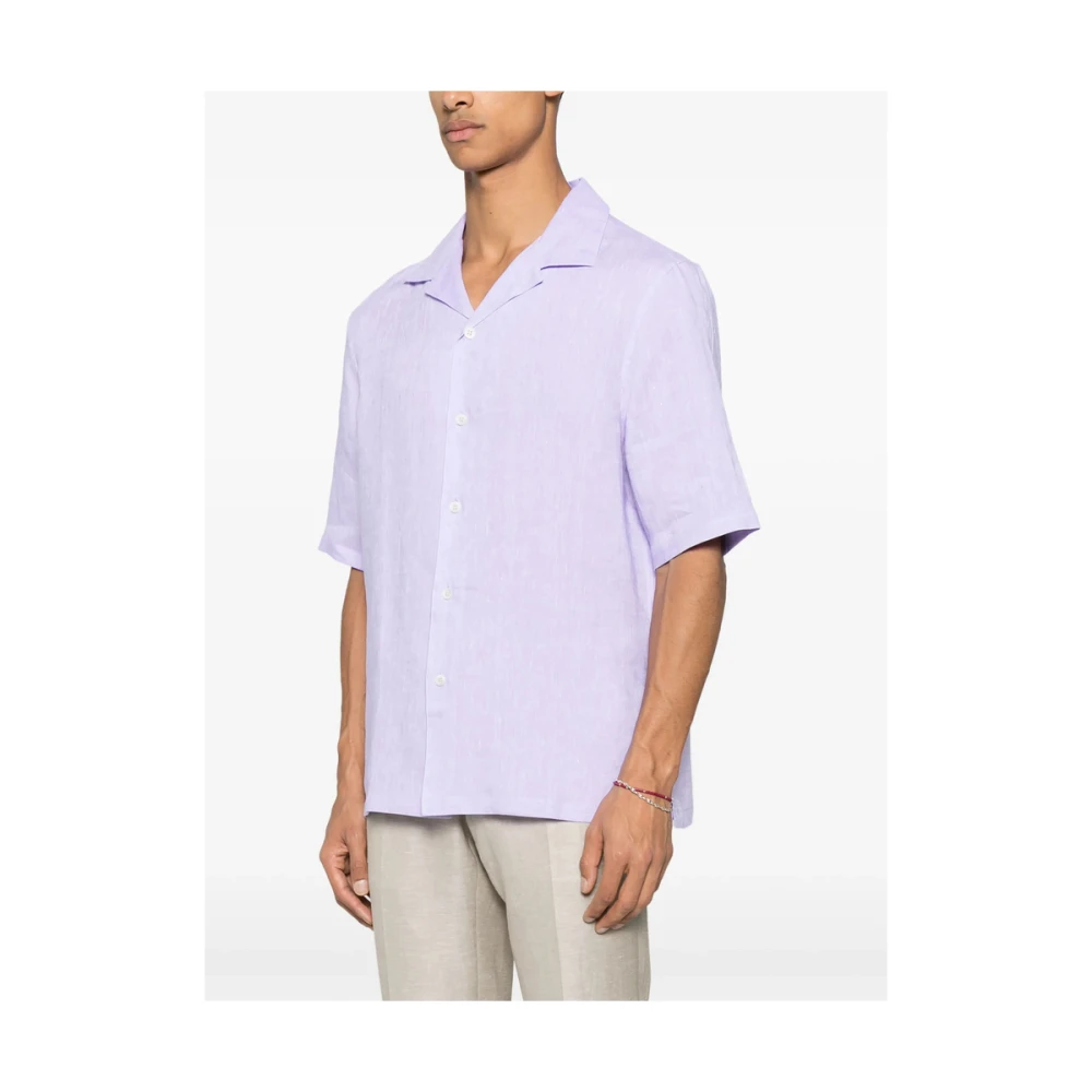 BRUNELLO CUCINELLI Lavendel Paarse Camp Kraag Shirt Purple Heren