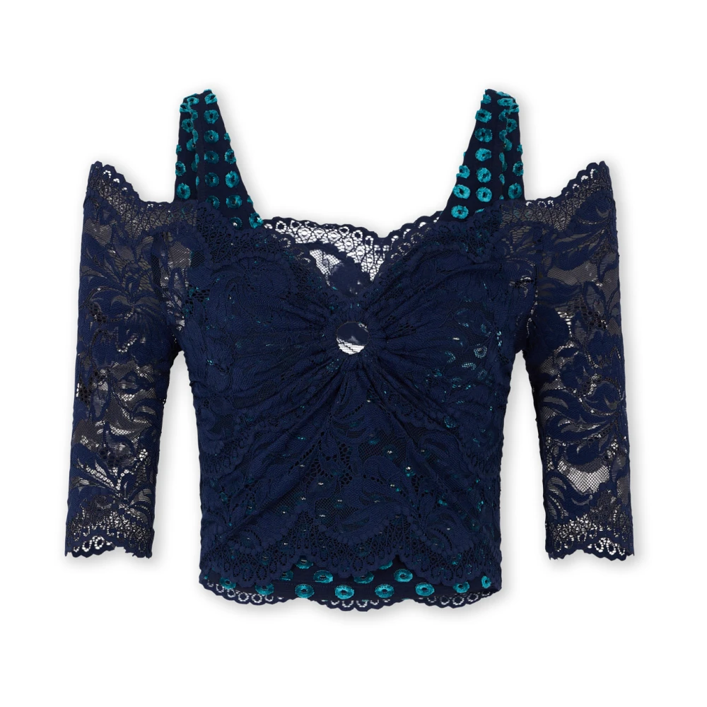 Rabanne Donna Blu - Top In Pizzo Trompe-L'oeil - Blouses & Shirts - S