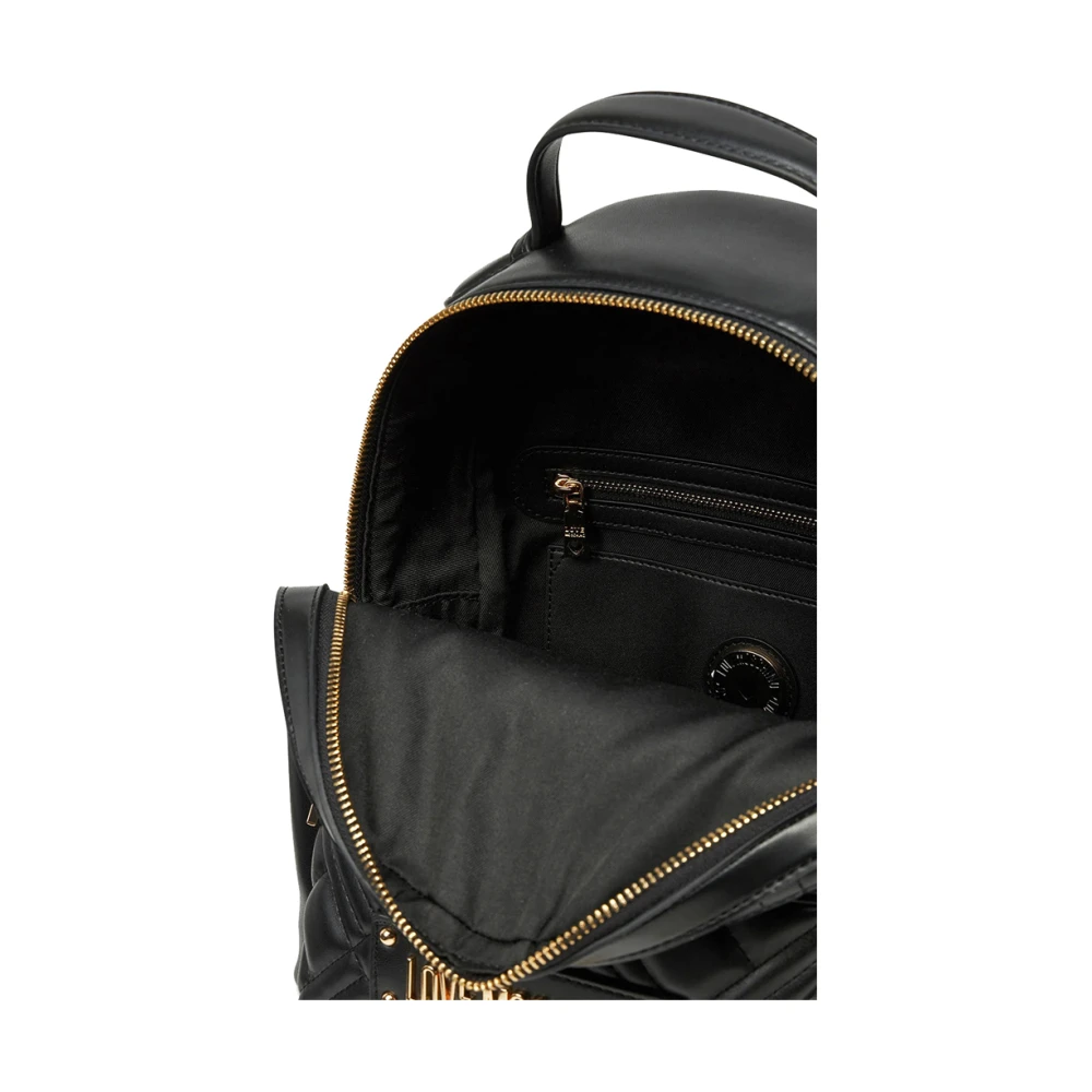 Moschino Zwarte Elegante Veelzijdige Rugzak met Gouden Details Black Dames