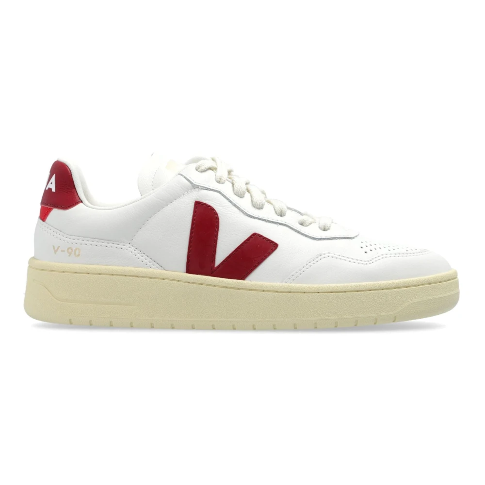 Veja Witte en rode leren sneakers White Dames