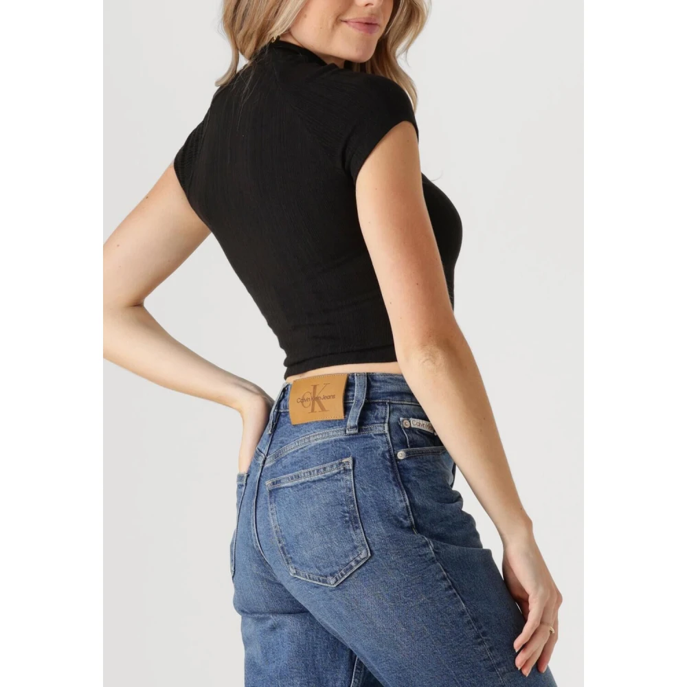 Calvin Klein Rib Mockneck Top veelzijdige stijl Black Dames
