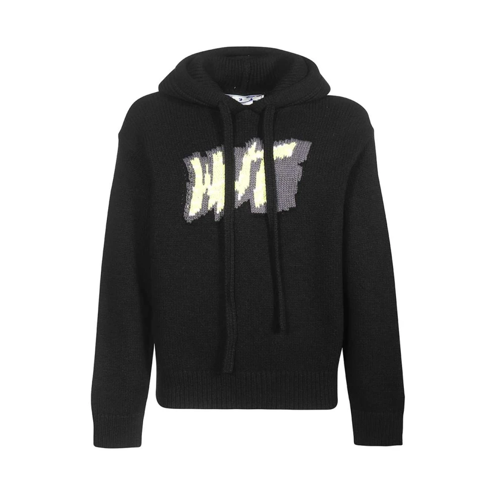Off White Gebreide hoodie met borduursel Black Heren