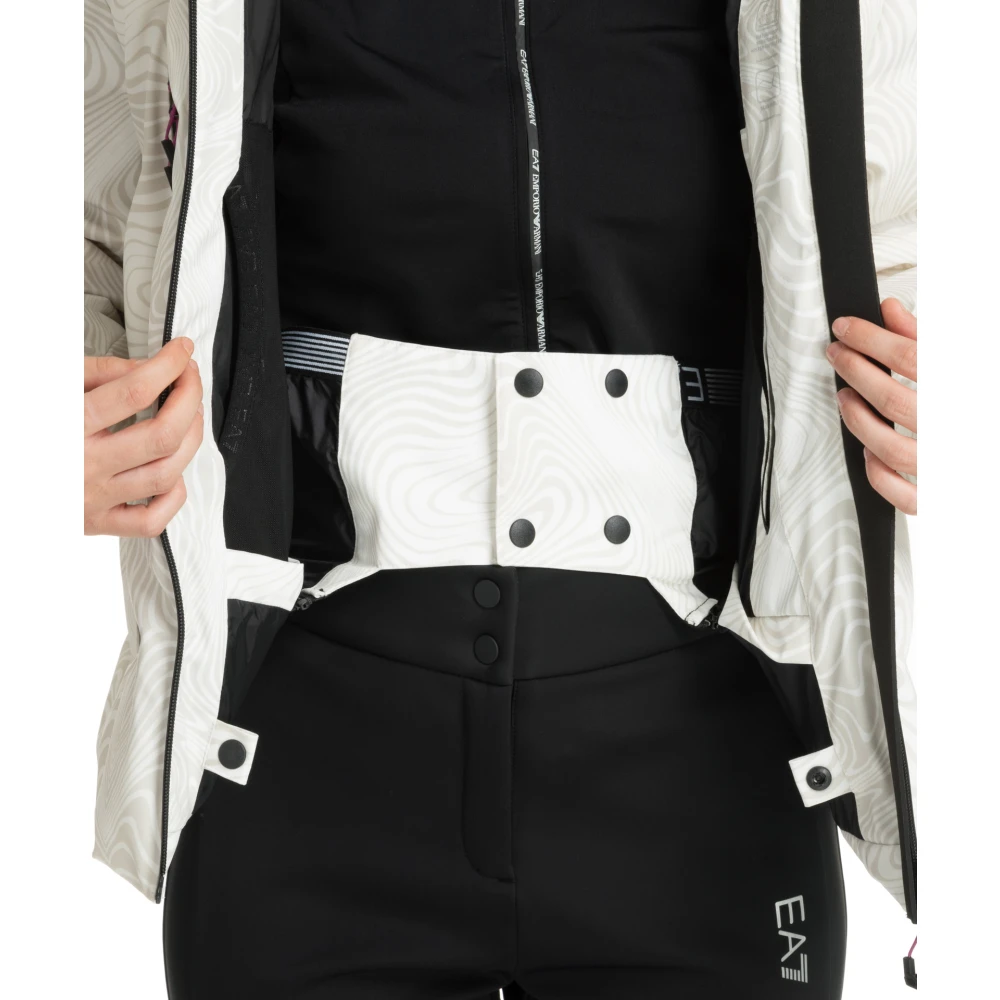 Emporio Armani EA7 Abstract Multicolor Ski Jas met Capuchon White Dames