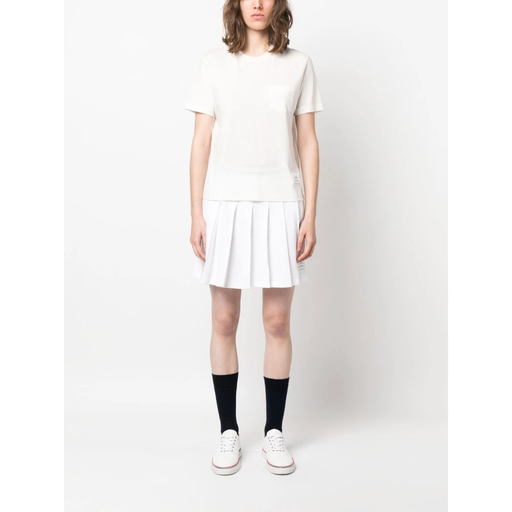 Thom Browne Witte T-shirt met Korte Mouwen en Borstzakje White Dames