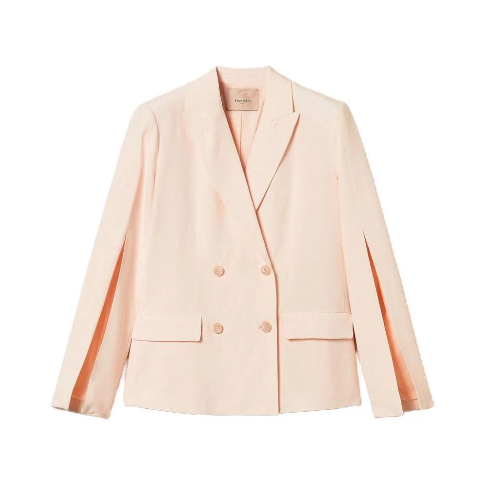 Twinset Women's Pink Blazers, M, Blazer Doppio Petto Con Spacchi Maniche