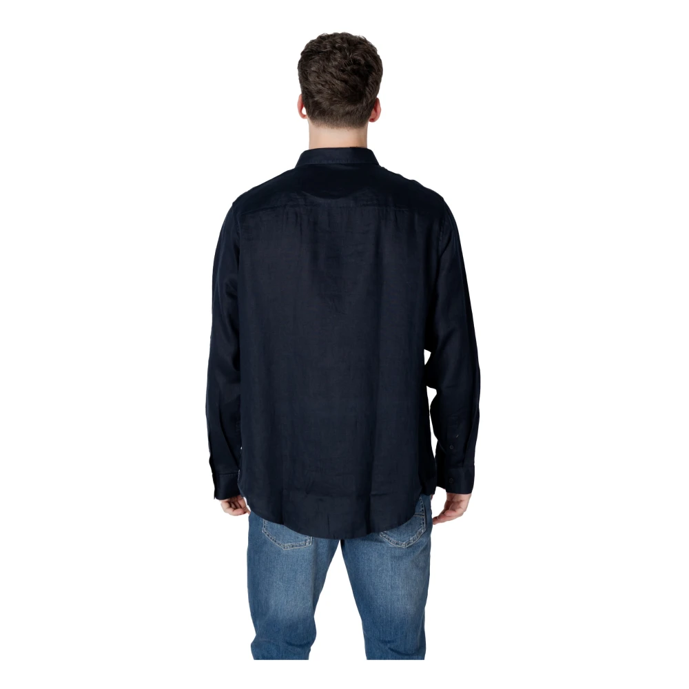 Armani Exchange Linnen Overhemd Lange Mouwen Lente Zomer Collectie Blue Heren
