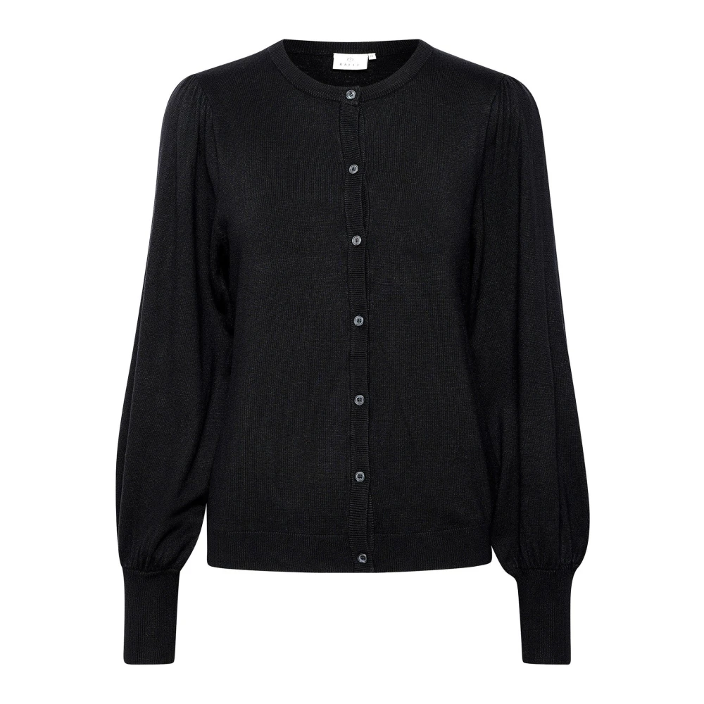 Kaffe Black Cardigans, Female, S, Deep Cardigan With Puff Sleeves