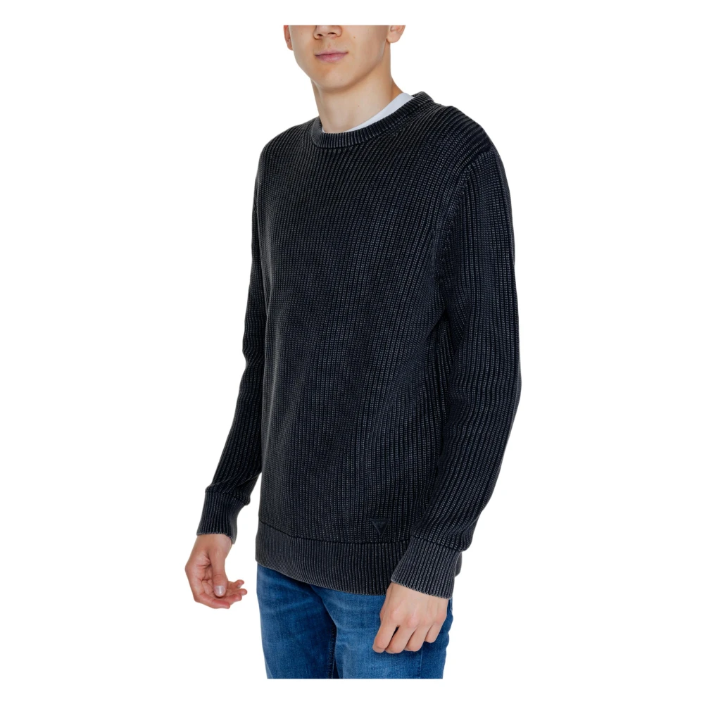 Guess Geribbelde katoenen trui herfst winter collectie Black Heren
