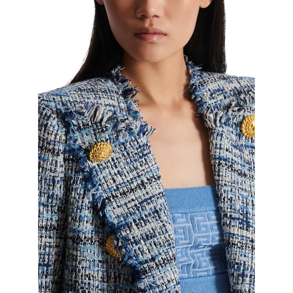 Balmain Geknipte tweed jasje met rand-tot-rand en 8 knopen Blue Dames
