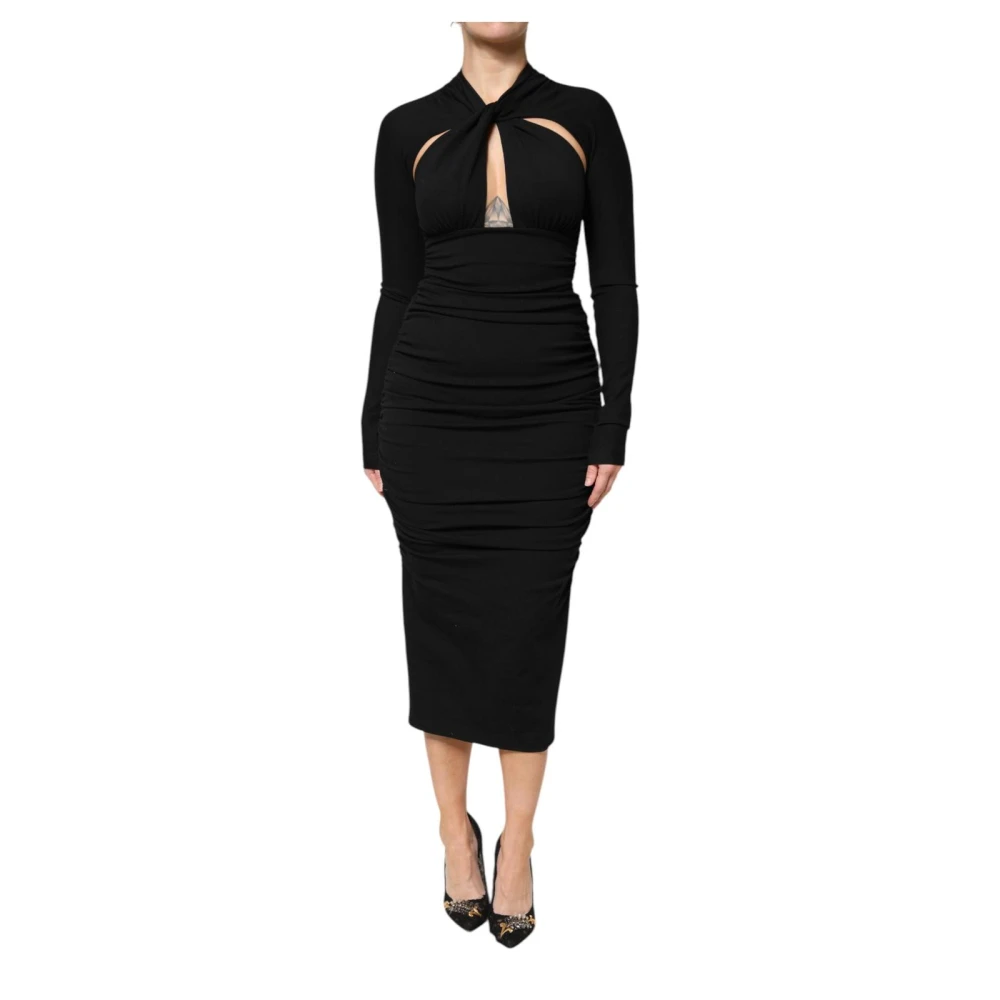 Dolce & Gabbana Midi Dresses, Female, S, Sheath Midi Dress Keyhole Neckline Black