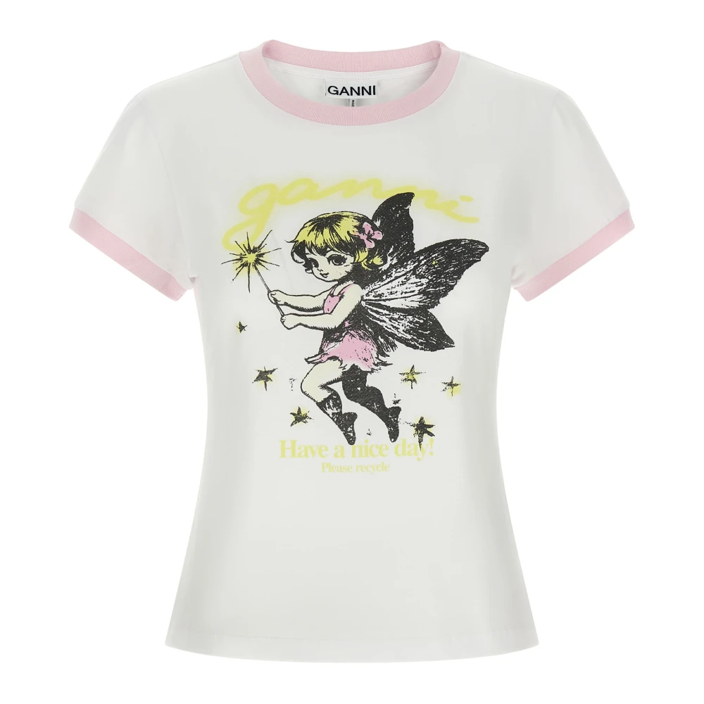 Ganni Women's White T-Shirts, S, Cotton Jersey T-Shirt