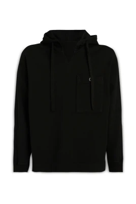 Label Patch Pocket Drawstring Hood