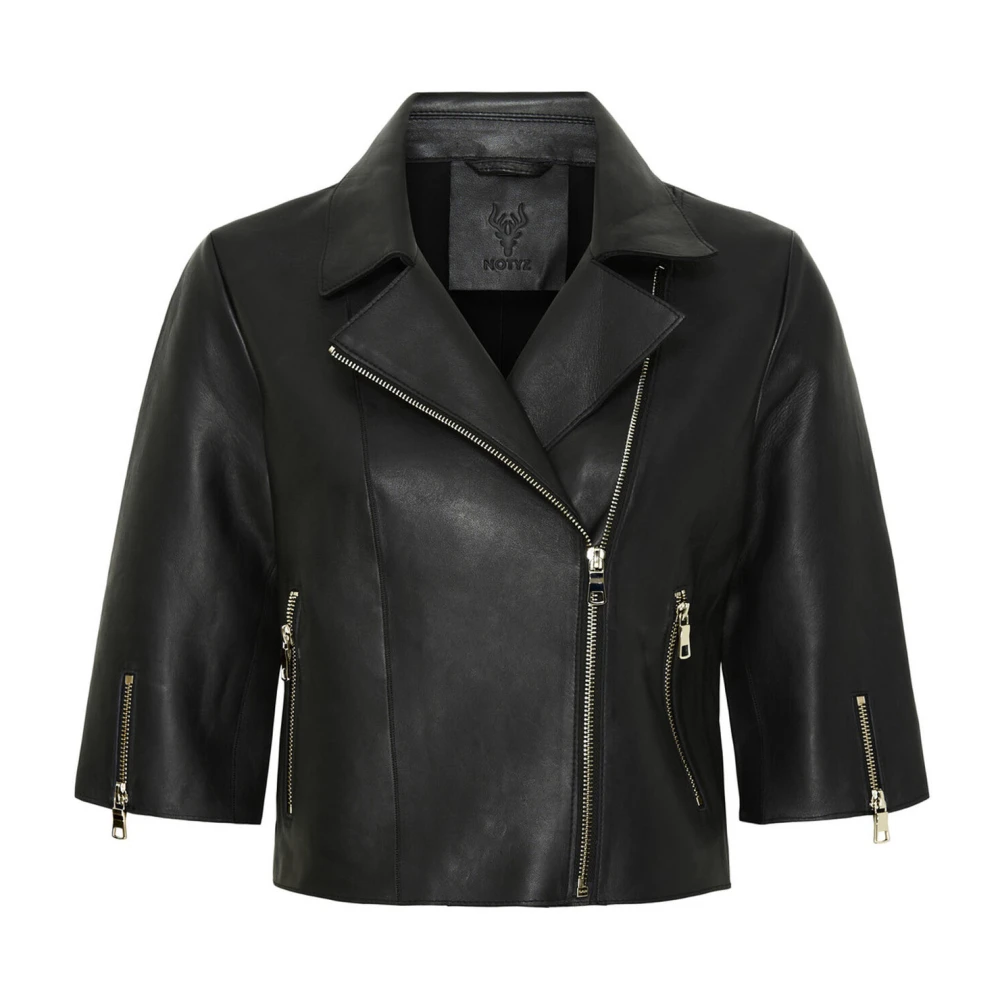 Notyz Korte Leren Jas met Gouden Accenten Black Dames