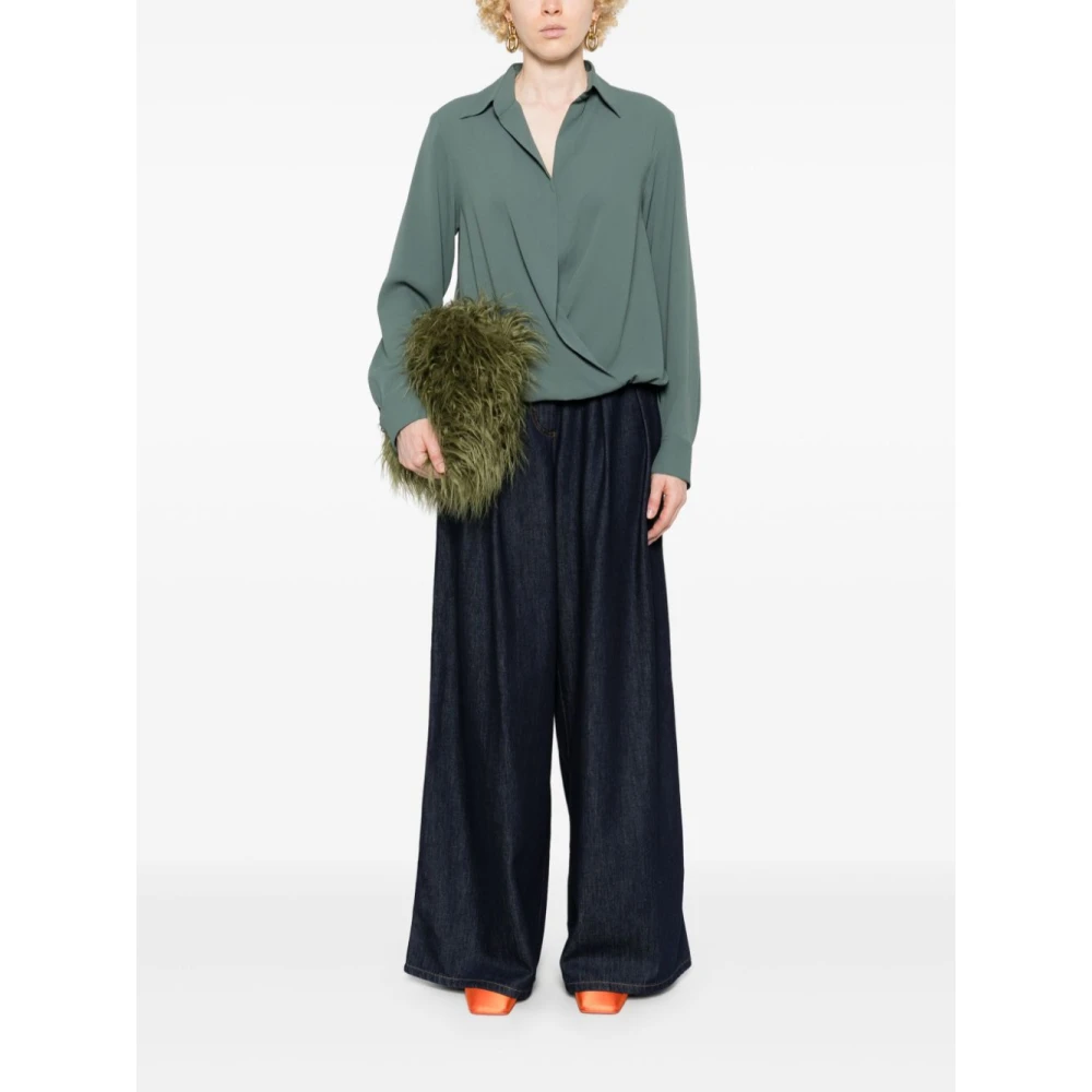 Dries Van Noten Shirt met Wikkelvoorkant en Koordjes Green Dames