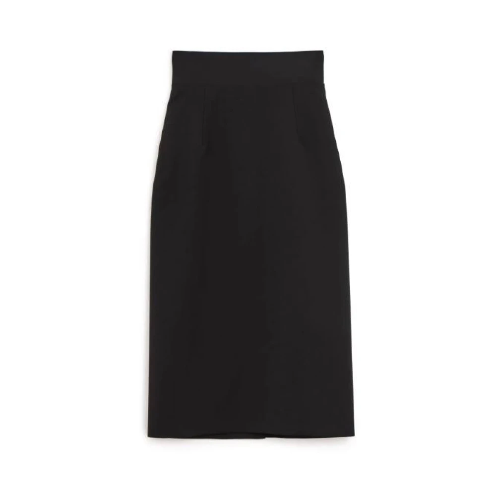 SPORTMAX Zwarte Wol Lange Rok Elastische Tailleband Black Dames