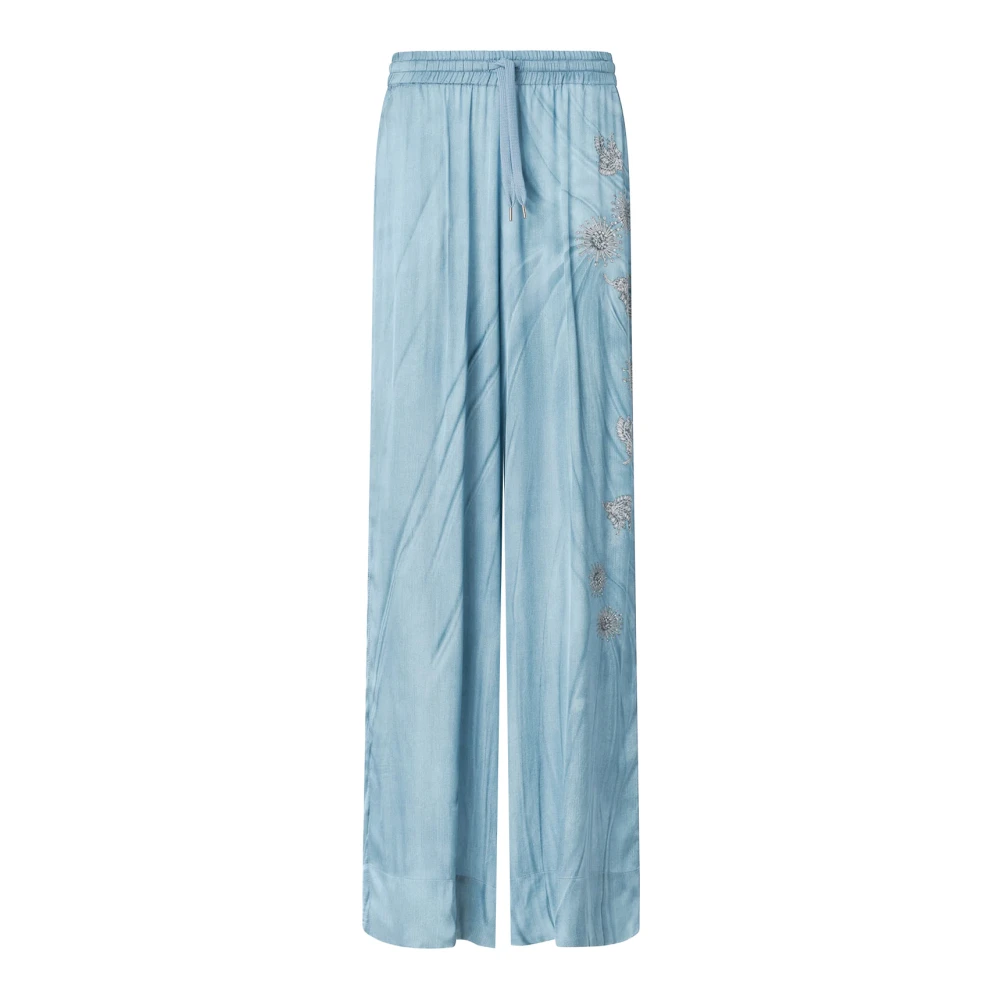 Pinko Women's Blue Rikky Viscose Trousers - Wide Trousers - L - Trousers