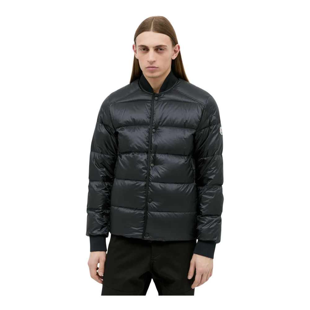 Moncler Ripstop Donsjas met Drukknoopsluiting Black Heren