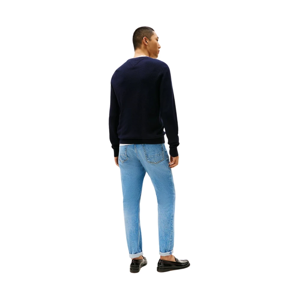 Tommy Hilfiger Gestructureerde Katoenen Trui met Ronde Hals Blue Heren