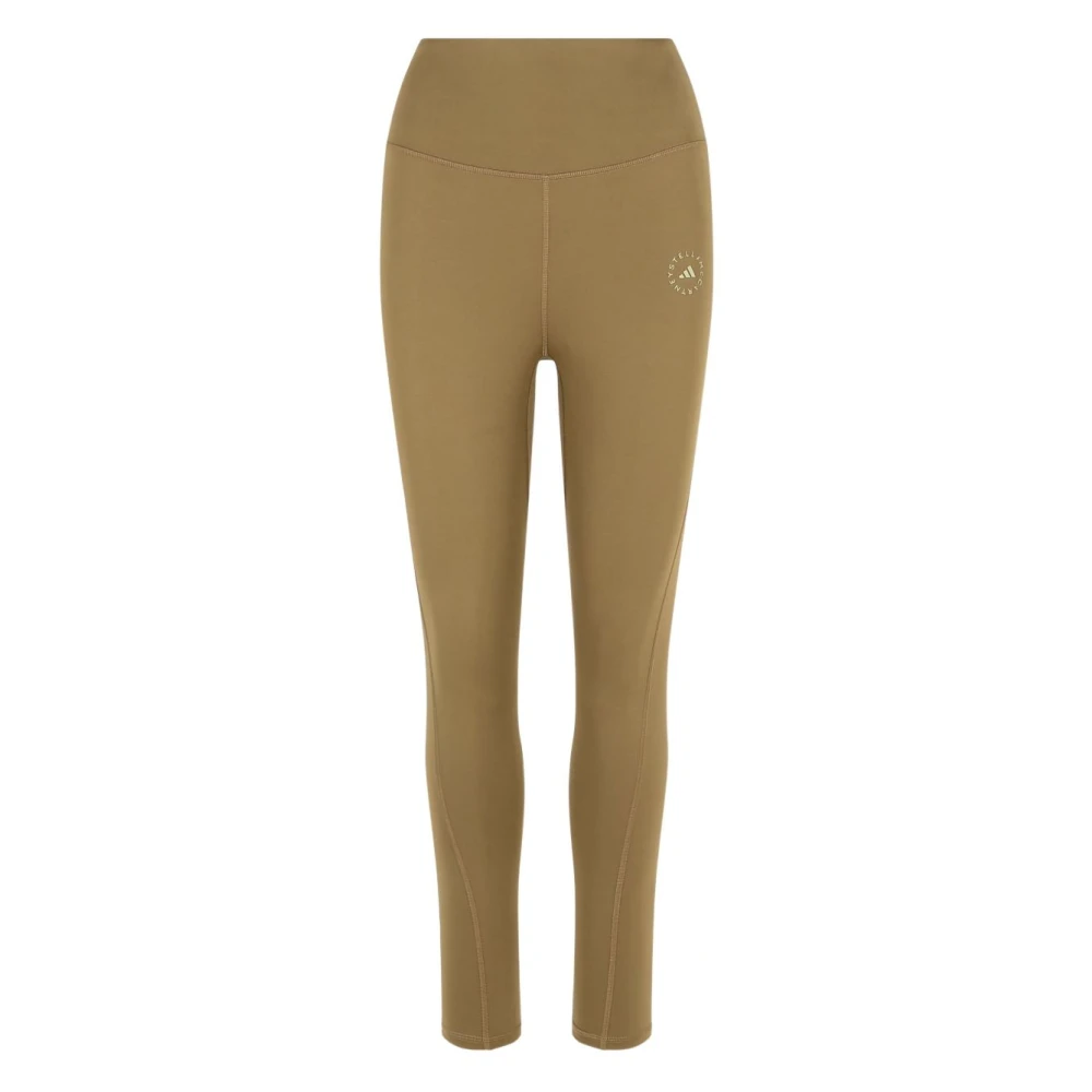 Adidas By Stella Mccartney Women's Brown Logo Print High Waist Trousers - Training Trousers & Tights - L - Sport