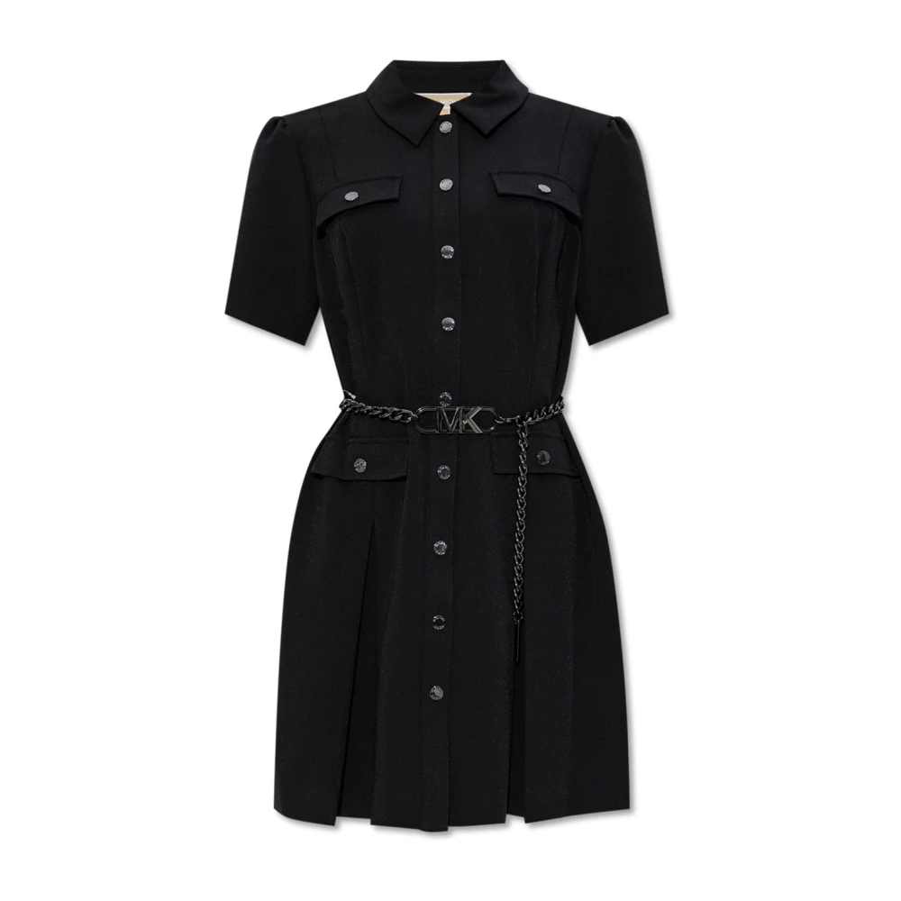 Michael Kors Women's Black Dress With Waist Belt - Shirt Dresses - Xs - Dresses