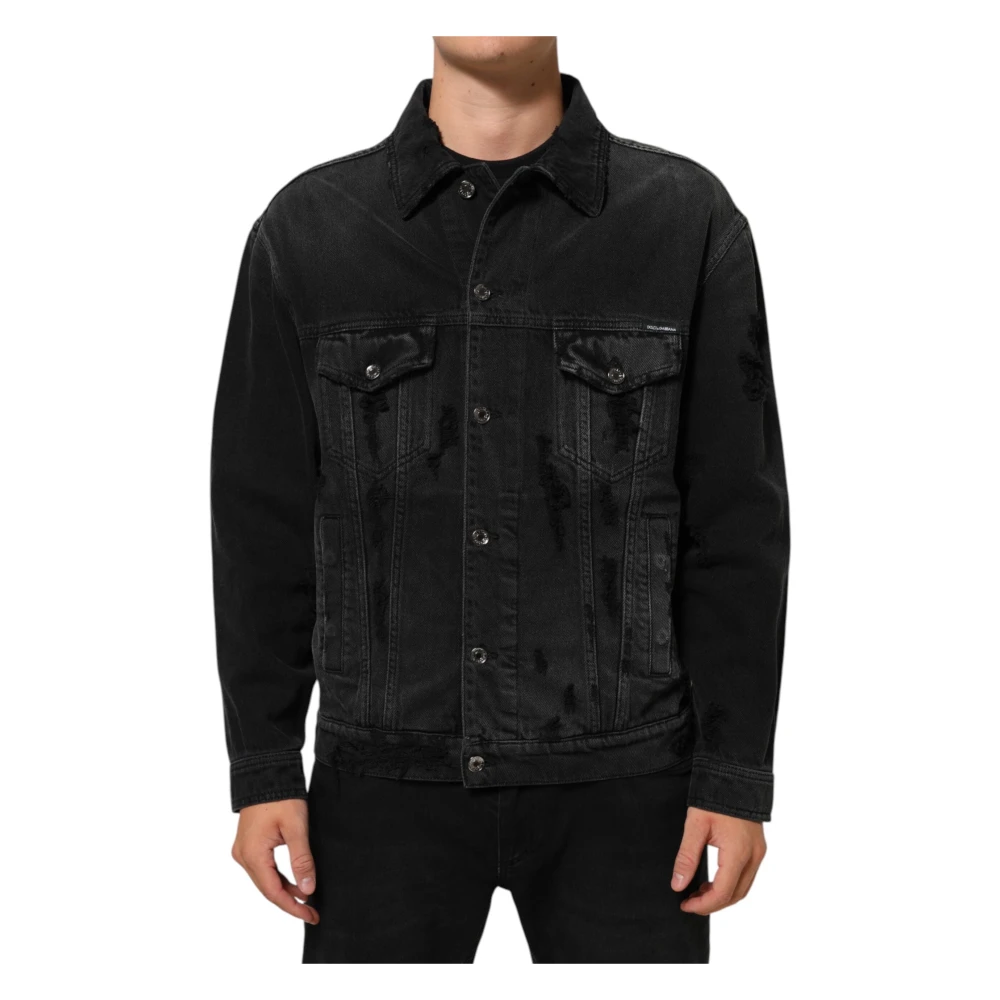 Dolce & Gabbana Mannelijk Zwart Jassen Heren, L, Denim, Cotton Stretch Denim Blouson Jacket