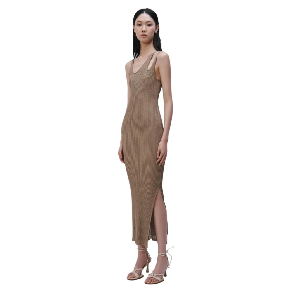 Simkhai Marigold Gebreide Midi Jurk met Uitsnijding Beige Dames