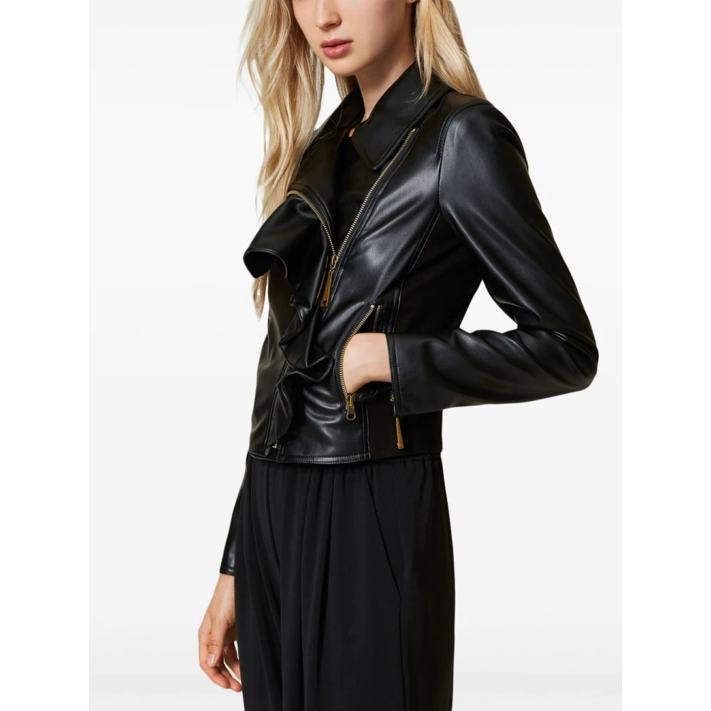 Twinset Imitatie Leren Biker Jas Black Dames