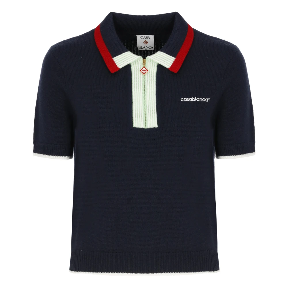 Casablanca Merino Knit Tennis Polo Shirt - Female - Polo Shirts - Blue - M - Tops